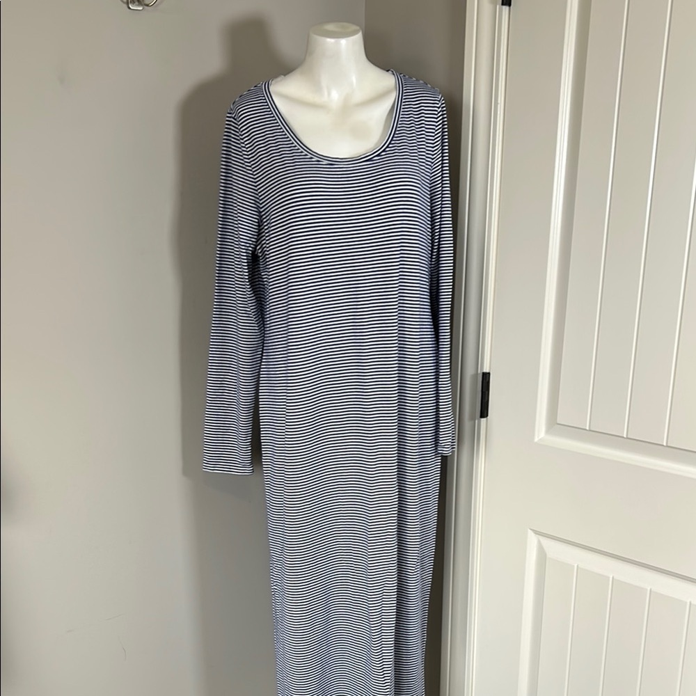 Peruvian Connection Marinero Striped Long Sleeve Maxi Dress Scoop Neck Sz XL